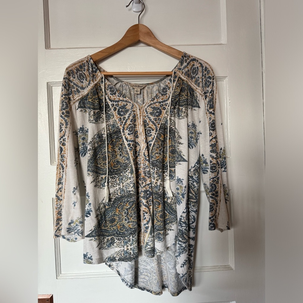 Lucky brand printed 3/4 sleeve top size Large